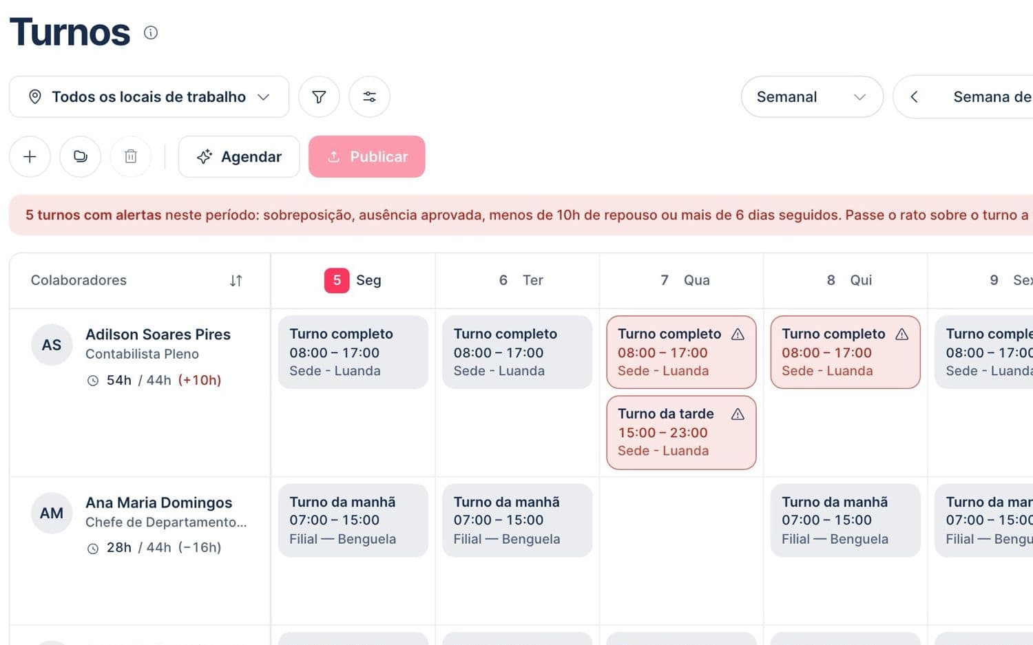 Ecrã do Prisma: Organize turnos sem folhas de cálculo